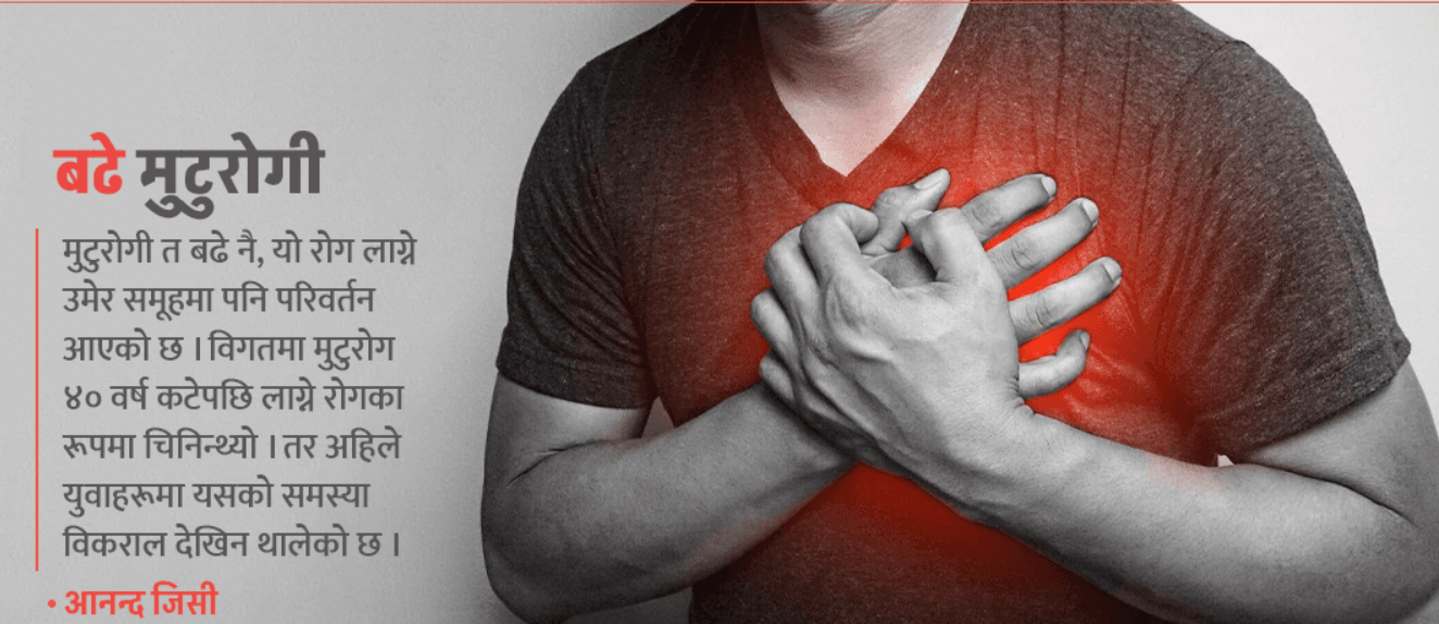 युवामा मुटुरोगका कारण र लक्षणहरू देखाउने मुटुको संरचना चित्र