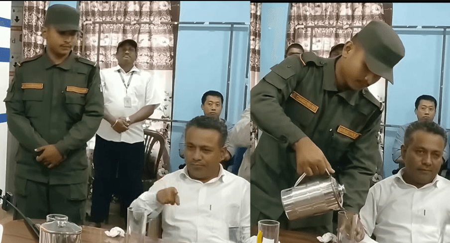 धरानमा वडाध्यक्षले नगर प्रहरीलाई पानी हाल्न लगाउँदा भाइरल
